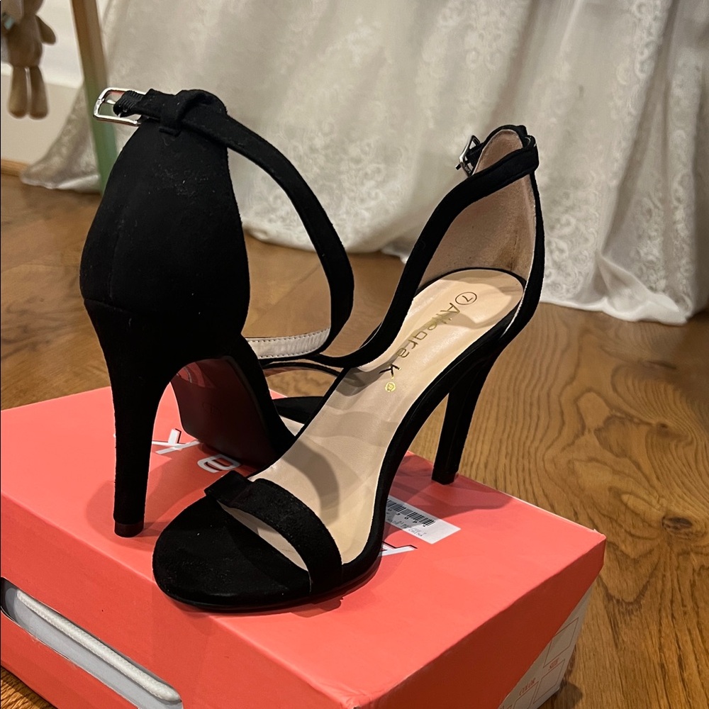 Allegra K Black Ankle Strap Heels